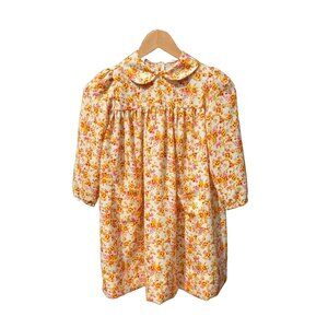Floral Girls Dress with Collar Pockets & Long Sleeves Size 6
